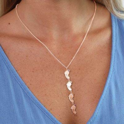 Family Path Name and Birthstone Necklace [18K Rose Gold Plated] 