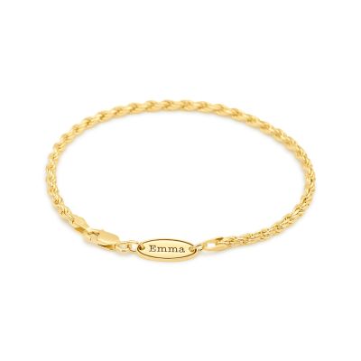Rope Chain Bracelet with Custom Nameplate [Gold Plated] - 2.5MM