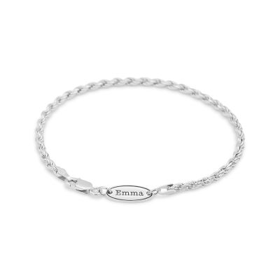 Rope Chain Bracelet with Custom Nameplate [Sterling Silver] - 2.5MM