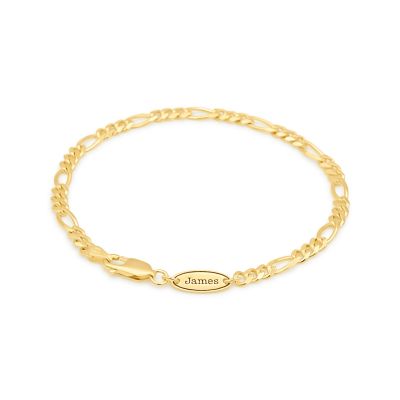 Figaro Chain Bracelet with Custom Nameplate [Gold Plated] - 3MM