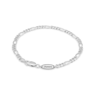 Figaro Chain Bracelet with Custom Nameplate [Sterling Silver] - 3MM