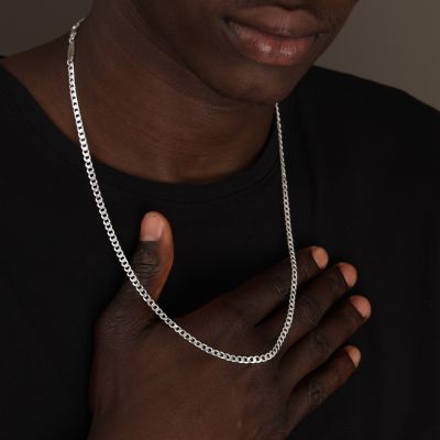 Curb Chain Necklace with Custom Nameplate [Sterling Silver] - 3.5MM