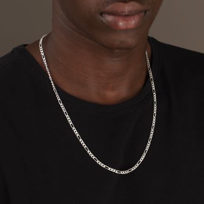 Figaro Chain Necklace with Custom Nameplate [Sterling Silver] - 3MM
