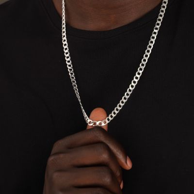 Curb Chain Necklace with Custom Nameplate [Sterling Silver] - 5MM