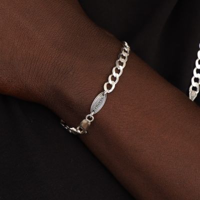Curb Chain Bracelet with Custom Nameplate [Sterling Silver] - 5MM
