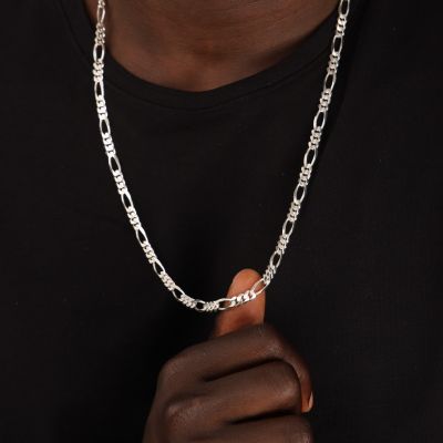 Figaro Chain Necklace with Custom Nameplate [Sterling Silver] - 5MM