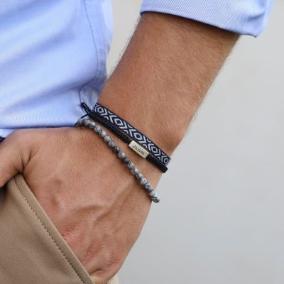 Black and White Combo Name Bracelet Set