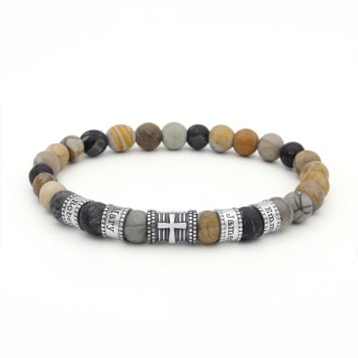 Cross Men Name Bracelet With Picasso Jasper Stones