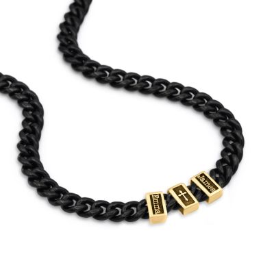 Cross Dark Cuban Link Chain With Names [Gold Plated] - 6MM