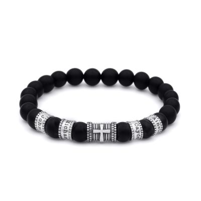 Cross Men Name Bracelet With Black Onyx Stones