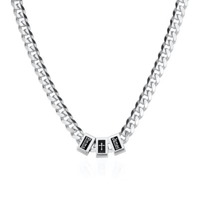 Cross Cuban Link Chain With Names [Sterling Silver]