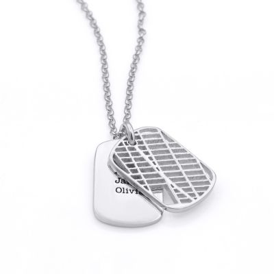 Small Map Tag Engraved Necklace [Sterling Silver]