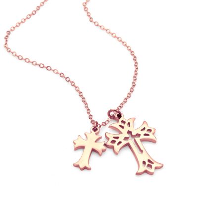 Duo Cross Harmony Necklace [Rose Gold Plated]
