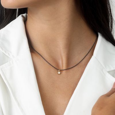 Enchanted Sparkle Necklace with a Diamond in 14k Gold [Black Sterling Silver Chain]