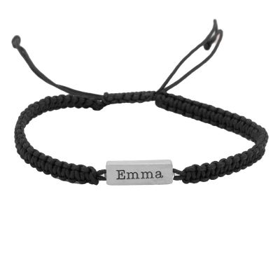 Engraved Bar Bracelet for Men - black string