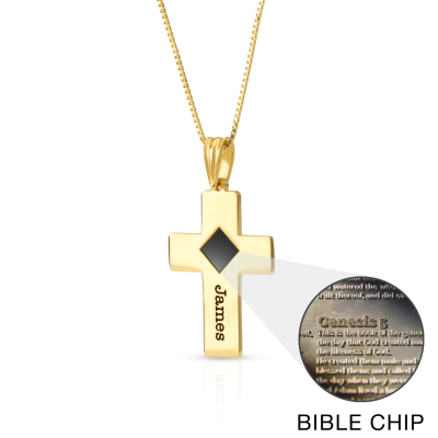 Engraved Cross Necklace with Nano Bible [18K Gold Vermeil]