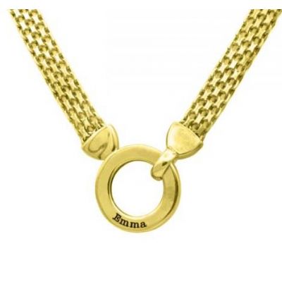Family Circle Herringbone Name Necklace [18K Gold Plated]
