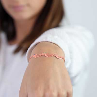 Footsteps Name and Birthstone Bracelet - Rose Gold Plated