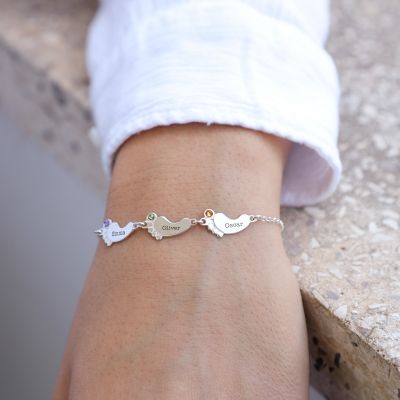 Footsteps Name and Birthstone Bracelet - Sterling Silver