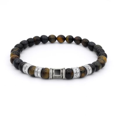 Green Tiger Eye Men Name Bracelet with Nano Bible [Sterling Silver]