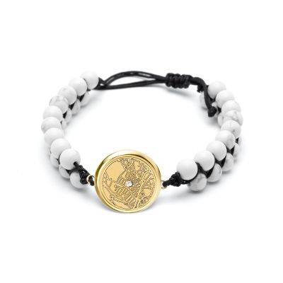 Precious Spot Howlite Engraved Map Bracelet [18K Gold Vermeil]