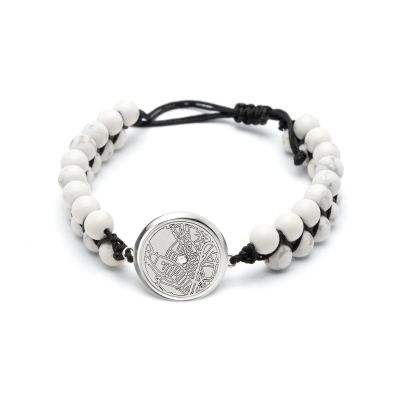 Precious Spot Howlite Engraved Map Bracelet [Sterling Silver]