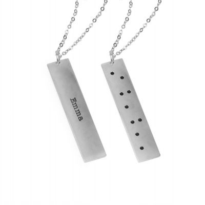 Name and Braille Symmetry Engraved Necklace - sterling silver