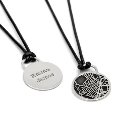 Navigator's Map Men Necklace – Sterling Silver / Black Cord