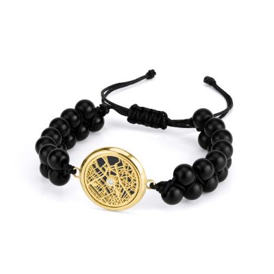 Black Onyx Silhouette Map Men Bracelet [18K Gold Vermeil]