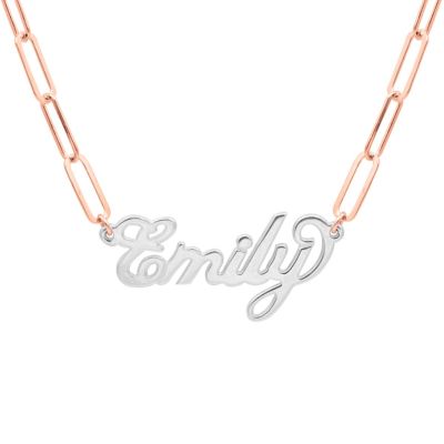 Paperclip Style Glam Name Necklace [Sterling Silver / 18k Rose Gold Plated Chain]
