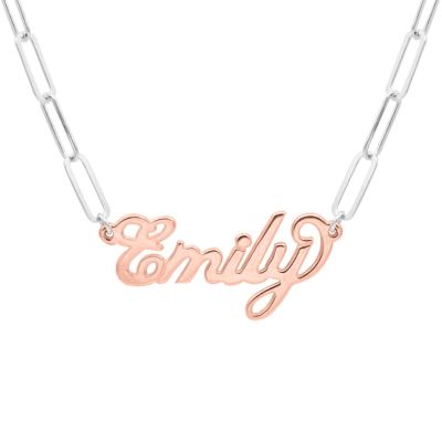 Paperclip Style Glam Name Necklace [Sterling Silver / 18k Rose Gold Plated Pendant]