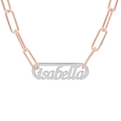 Paperclip Style Name Necklace [Sterling Silver / 18k Rose Gold Plated Chain]