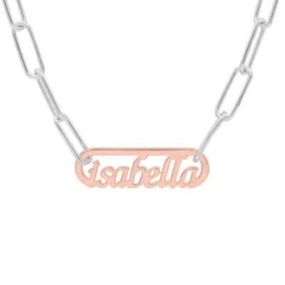 Paperclip Style Name Necklace [Sterling Silver / 18k Rose Gold Plated Pendant]