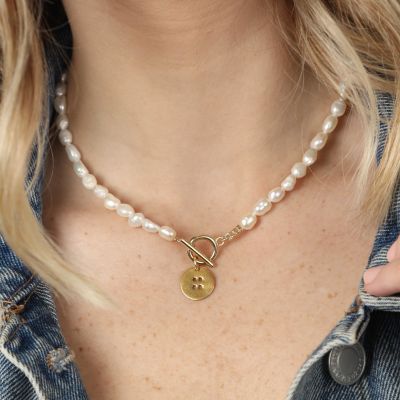 Round Braille Initial Pearl Necklace