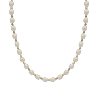 Pearl Necklace with [18K Gold Plated] Beads