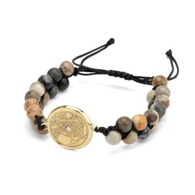 Picasso Jasper Engraved Map Men Bracelet - 14 Karat Gold