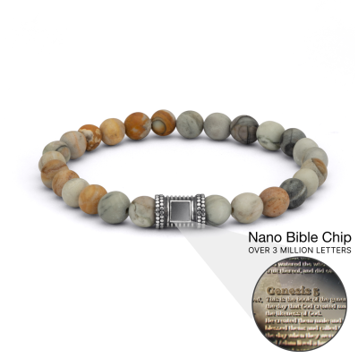 Picasso Jasper Men Bracelet with Nano Bible [Sterling Silver]
