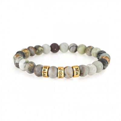 Picasso Jasper Men Name Bracelet - 18K Gold Vermeil