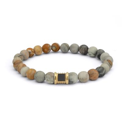 Picasso Jasper Men Bracelet with Nano Bible - 14 Karat Gold