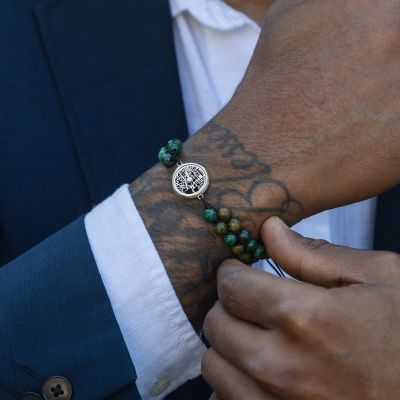 Turquoise Silhouette Map Men Bracelet [Sterling Silver]