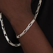 Figaro Chain Bracelet with Custom Nameplate [Sterling Silver] - 5MM