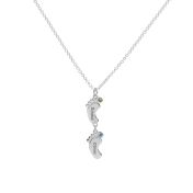 Footsteps Name and Birthstone Necklace - Sterling Silver