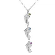 Footsteps Name and Birthstone Necklace - Sterling Silver