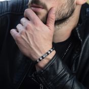 Black Onyx Men Name Bracelet With Nano Bible [Silver]