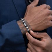 Black Onyx Men Name Bracelet With Nano Bible [Silver]