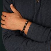 Cross Men Name Bracelet With Black Onyx Stones - Vintage Yellow