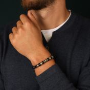 Cross Men Name Bracelet With Black Onyx Stones - Vintage Yellow
