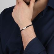 Engraved Bar Bracelet for Men - black string