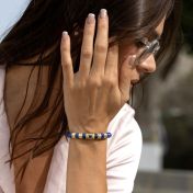 Lapis Lazuli Women Name Bracelet with Nano Bible [18K Gold Vermeil]