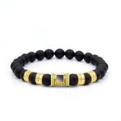 Black Onyx Men Name Bracelet With Nano Bible [18K Gold Plated]